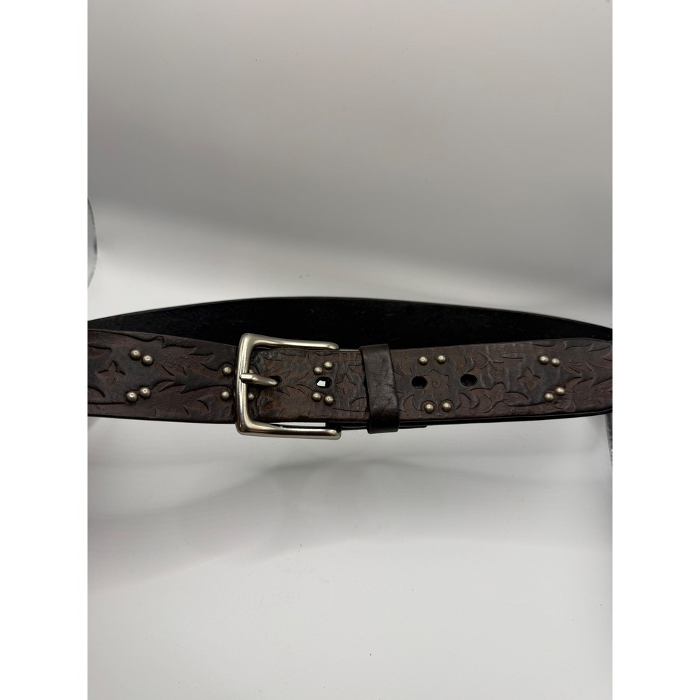 Honest by Brighton Belt Mens 34 Brown Excellent Embossed Studded Leather M70113